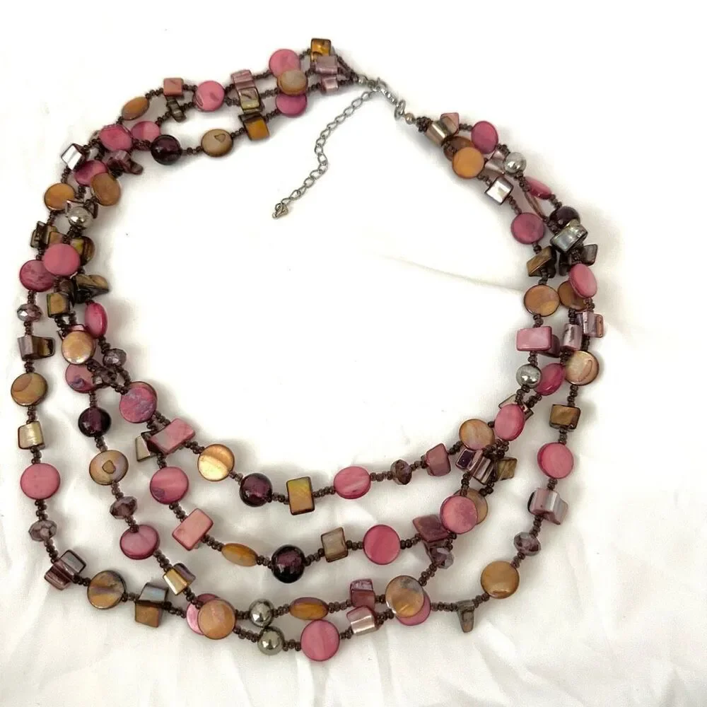 Abalone triple strand beaded necklace